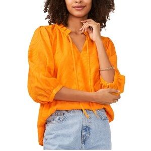 Vince Camuto Tangerine Textured tie neck lined Blouse  Size Medium